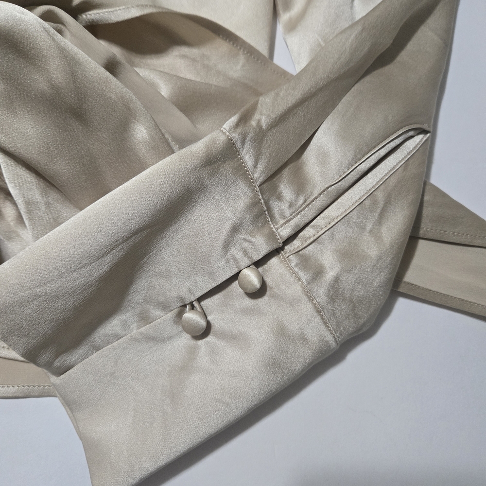 Elegant Cream Satin Wrap Blouse - Picture 6 of 8